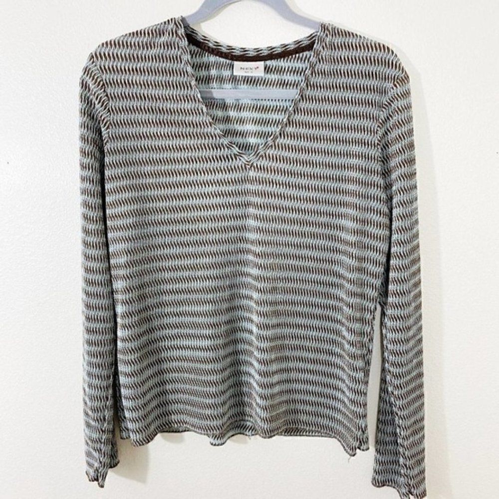 NEXT Women's Brown & Blue Vintage Striped Textured 90s Y2K Artsy Blouse. Sz US12
